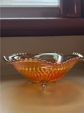 Jeanette Glass Carnival Glass Footed Candy Dish EUC